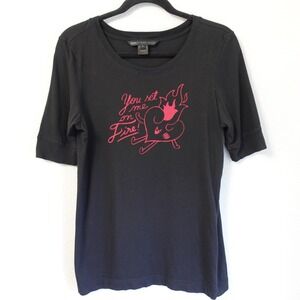 Y2K Marc Jacobs Black Heart Fire Graphic T Shirt Womens Large Pima Cotton Tee